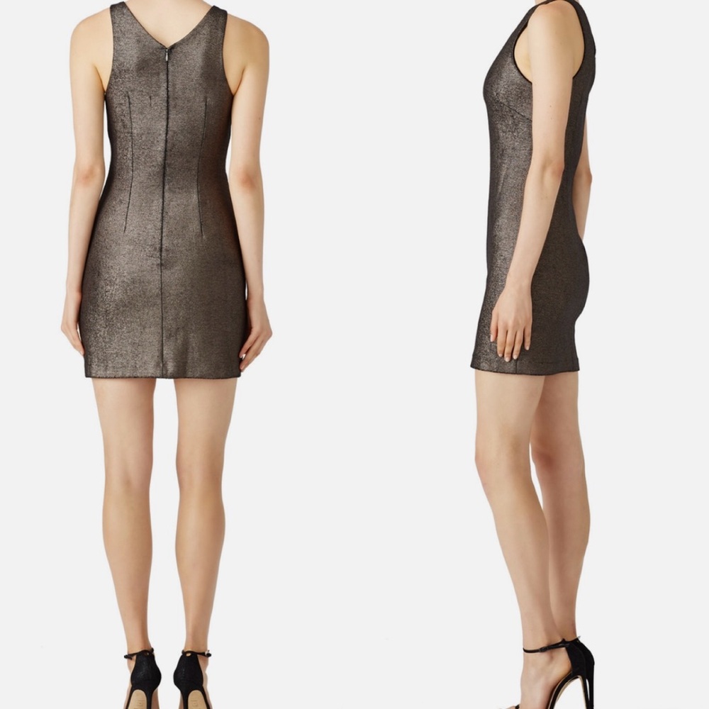 Halston Heritage Metallic Bronze‎ Gold Sleeveless Mini Sheath Dress Size Large - Picture 5 of 15